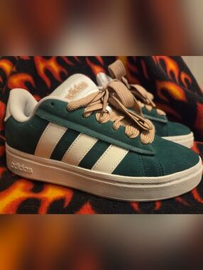 Adidas Green Suede Sneakers with Cream Stripes